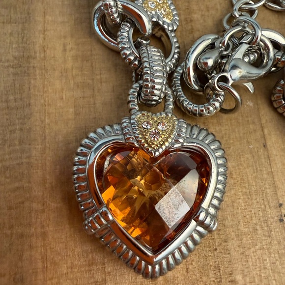 Citrine Heart Pendant Silver and Gold Necklace - Picture 3 of 13